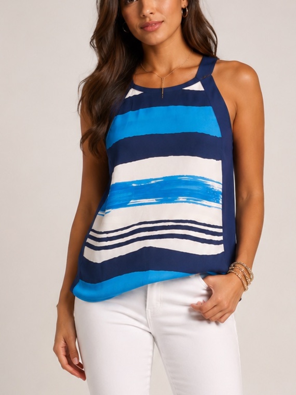 Jack by BB Dakota Navy Blue Striped Top